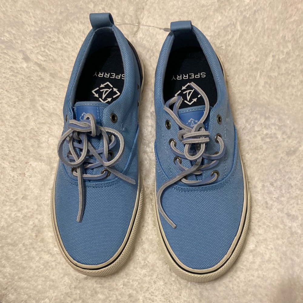 Sperry sea cycled striped 11 cho blue canvas sneaker with rawhide laces NWT